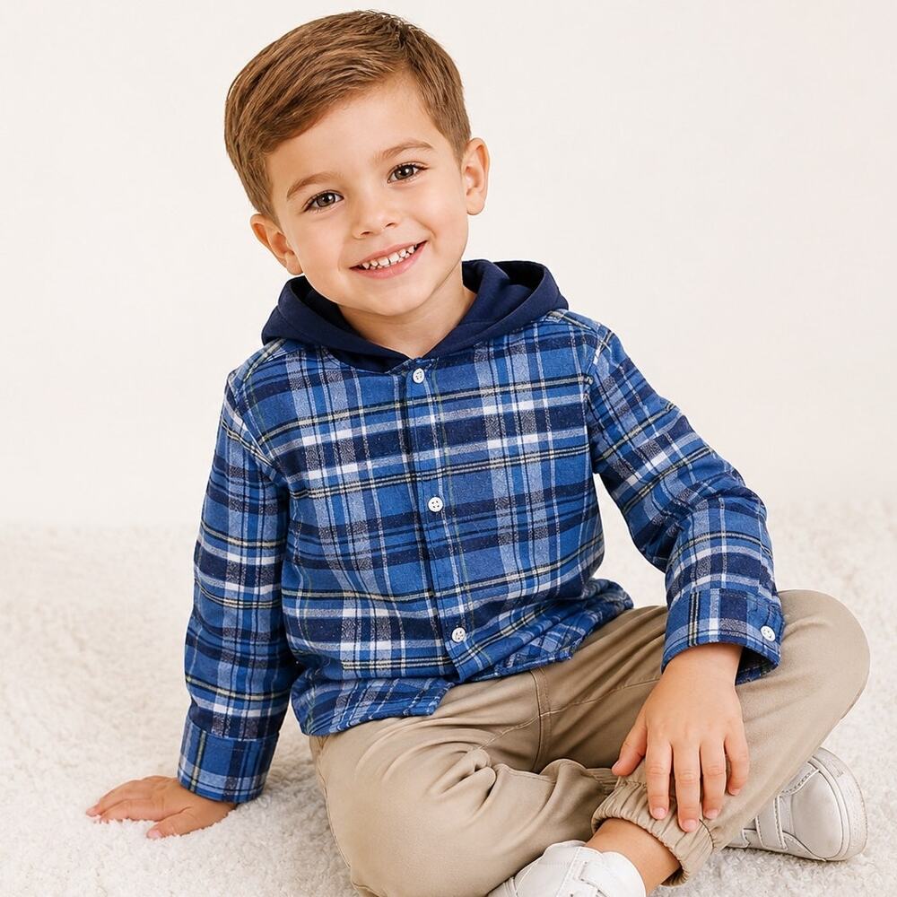 Carter’s Toddler Boy Blue Plaid Hooded Top Khaki Pant Set 4T NWT